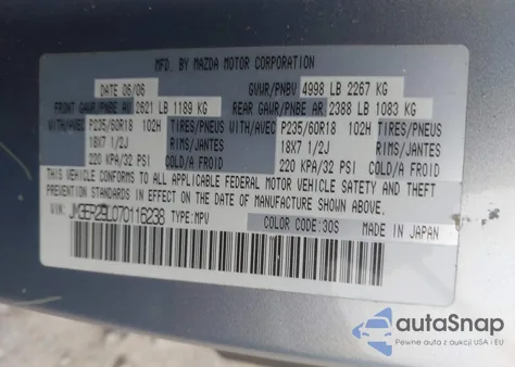 2007 Mazda Cx-7 Sport z USA, uszkodzony, nr VIN JM3ER29L070116238